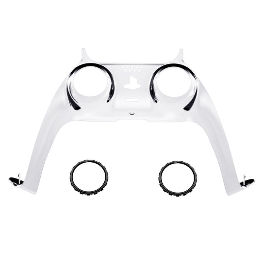 eXtremeRate Replacement Decorative Trim Shell with Accent Rings Compatible with PS5 Controller BDM-010/020/030/040/050 - Chrome Silver Glossy