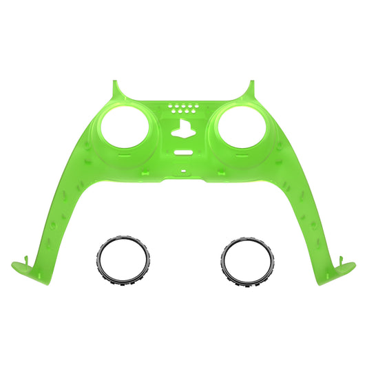 eXtremeRate Replacement Decorative Trim Shell with Accent Rings Compatible with PS5 Controller BDM-010/020/030/040/050 - Clear Green