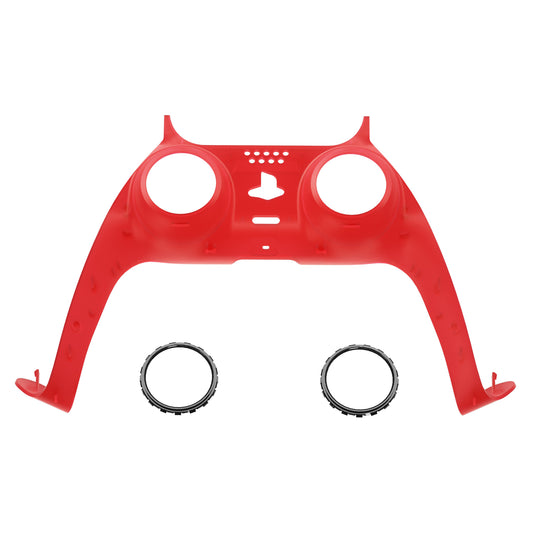 eXtremeRate Replacement Decorative Trim Shell with Accent Rings Compatible with PS5 Controller BDM-010/020/030/040/050 - Clear Red