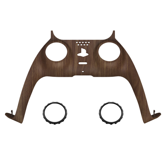 eXtremeRate Replacement Decorative Trim Shell with Accent Rings Compatible with PS5 Controller BDM-010/020/030/040/050 - Wood Grain