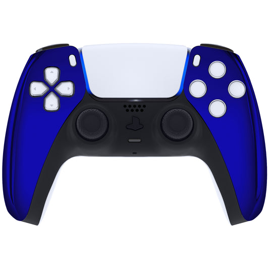 eXtremeRate Replacement Front Housing Shell Compatible with PS5 Controller BDM-010/020/030/040/050 - Chrome Blue Glossy