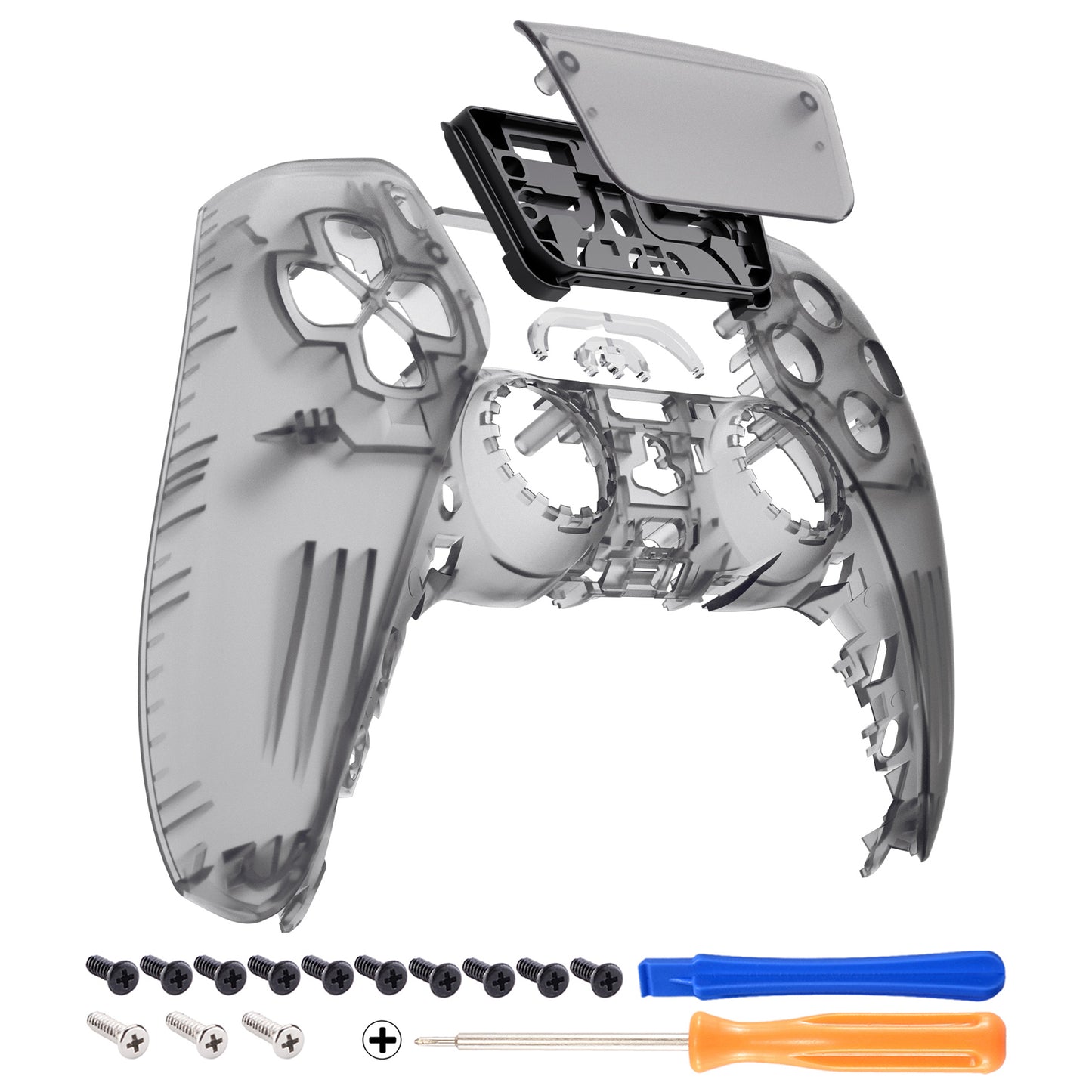 eXtremeRate Replacement Front Housing Shell with Touchpad Compatible with PS5 Controller BDM-010/020/030/040/050/060 - Clear Black