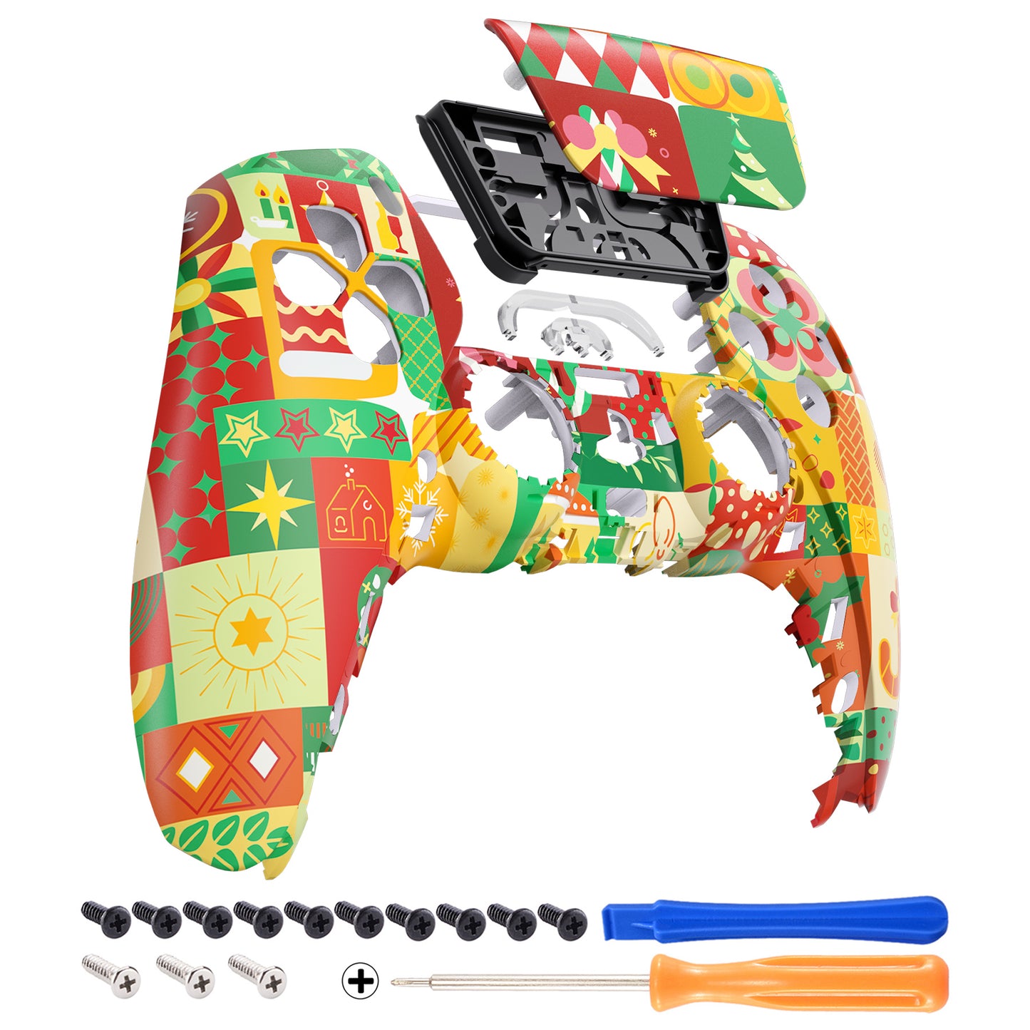 eXtremeRate Replacement Front Housing Shell with Touchpad Compatible with PS5 Controller BDM-010/020/030/040/050 - Christmas Wrap