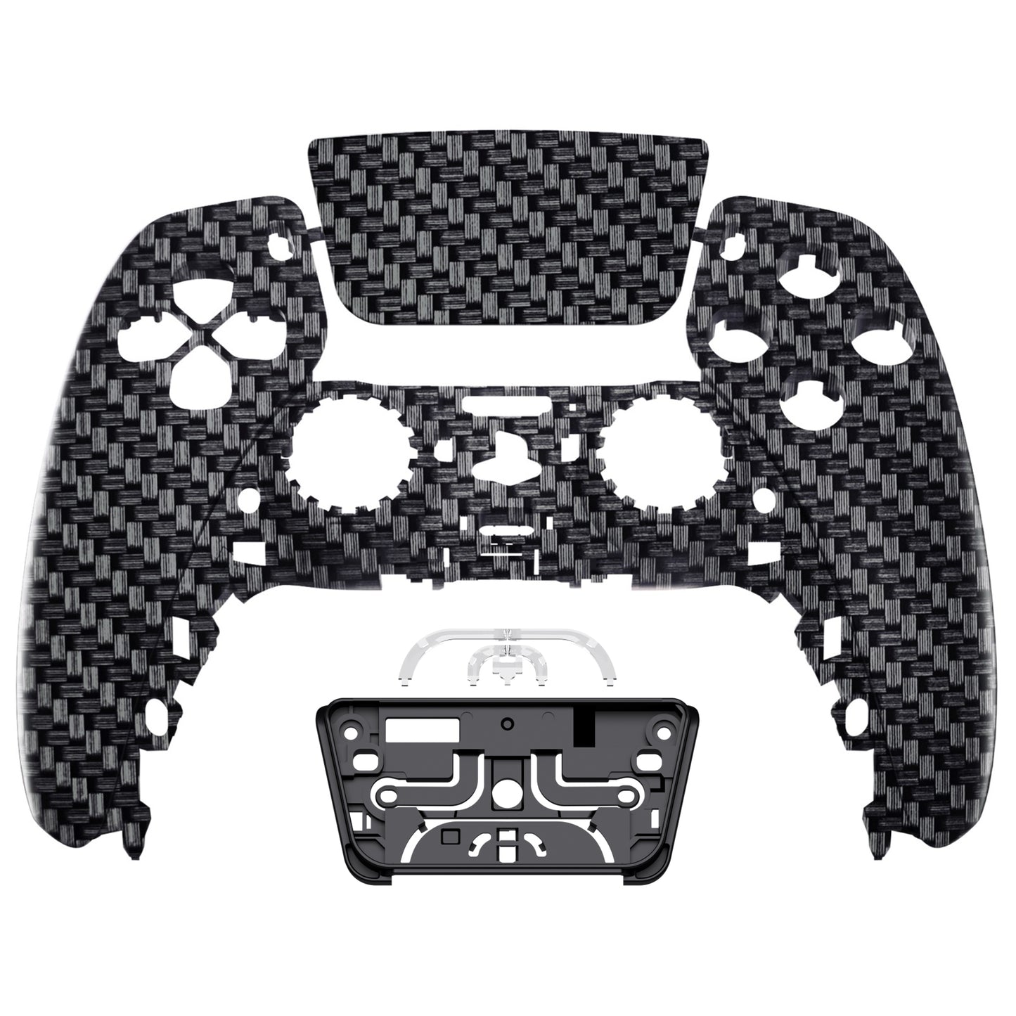 eXtremeRate Replacement Front Housing Shell with Touchpad Compatible with PS5 Controller BDM-010/020/030/040/050/060 - Black Silver Carbon Fiber