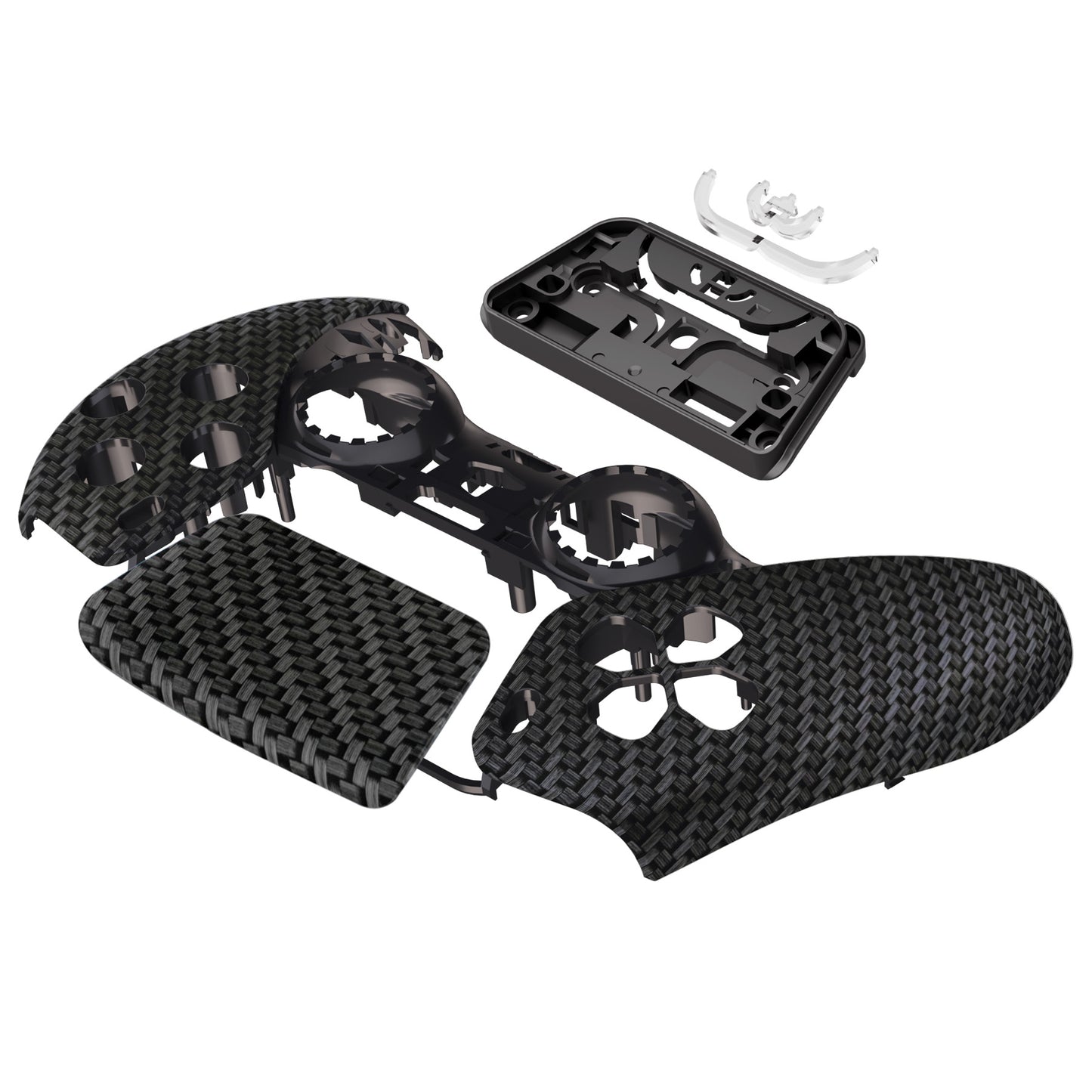 eXtremeRate Replacement Front Housing Shell with Touchpad Compatible with PS5 Controller BDM-010/020/030/040/050/060 - Black Silver Carbon Fiber