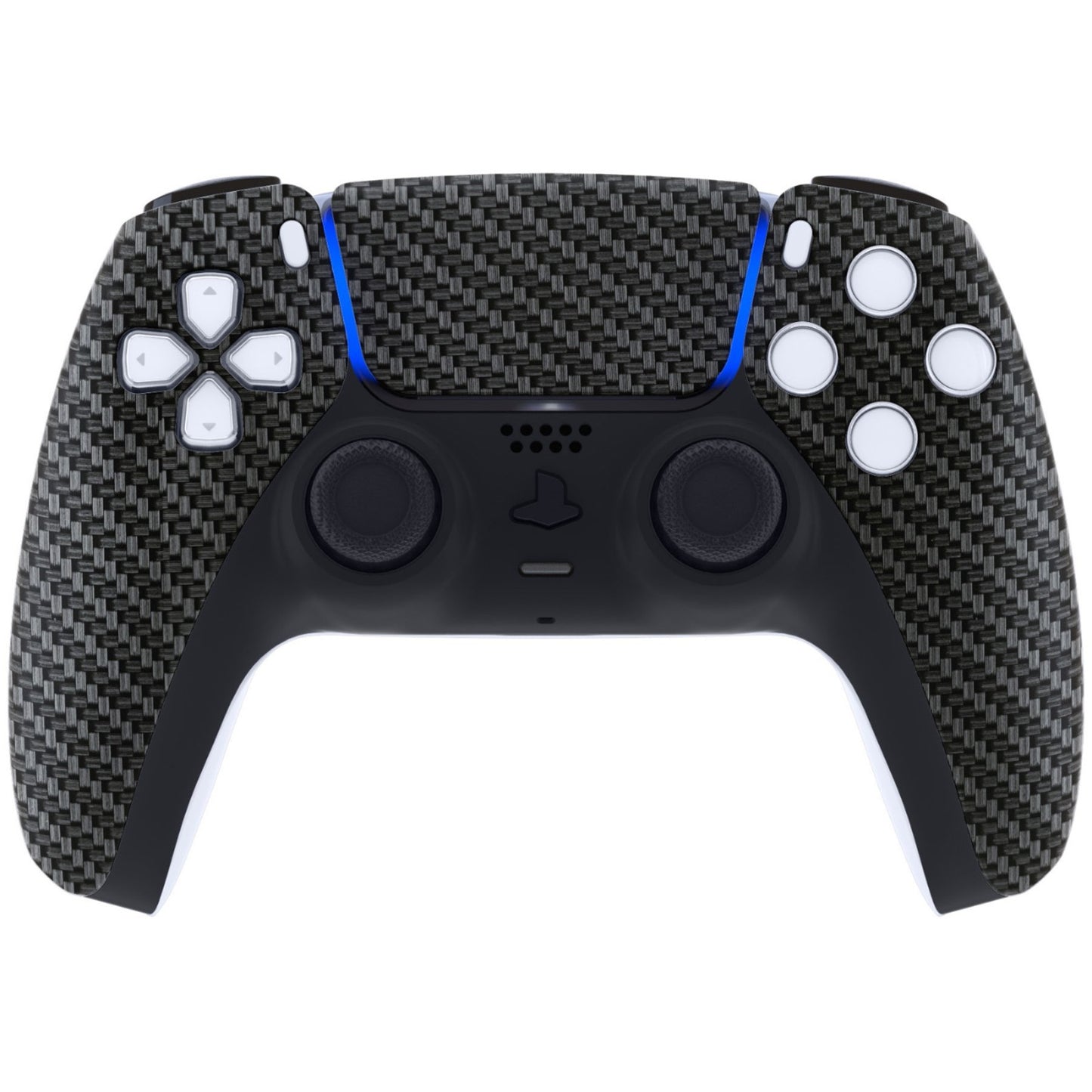 eXtremeRate Replacement Front Housing Shell with Touchpad Compatible with PS5 Controller BDM-010/020/030/040/050/060 - Black Silver Carbon Fiber