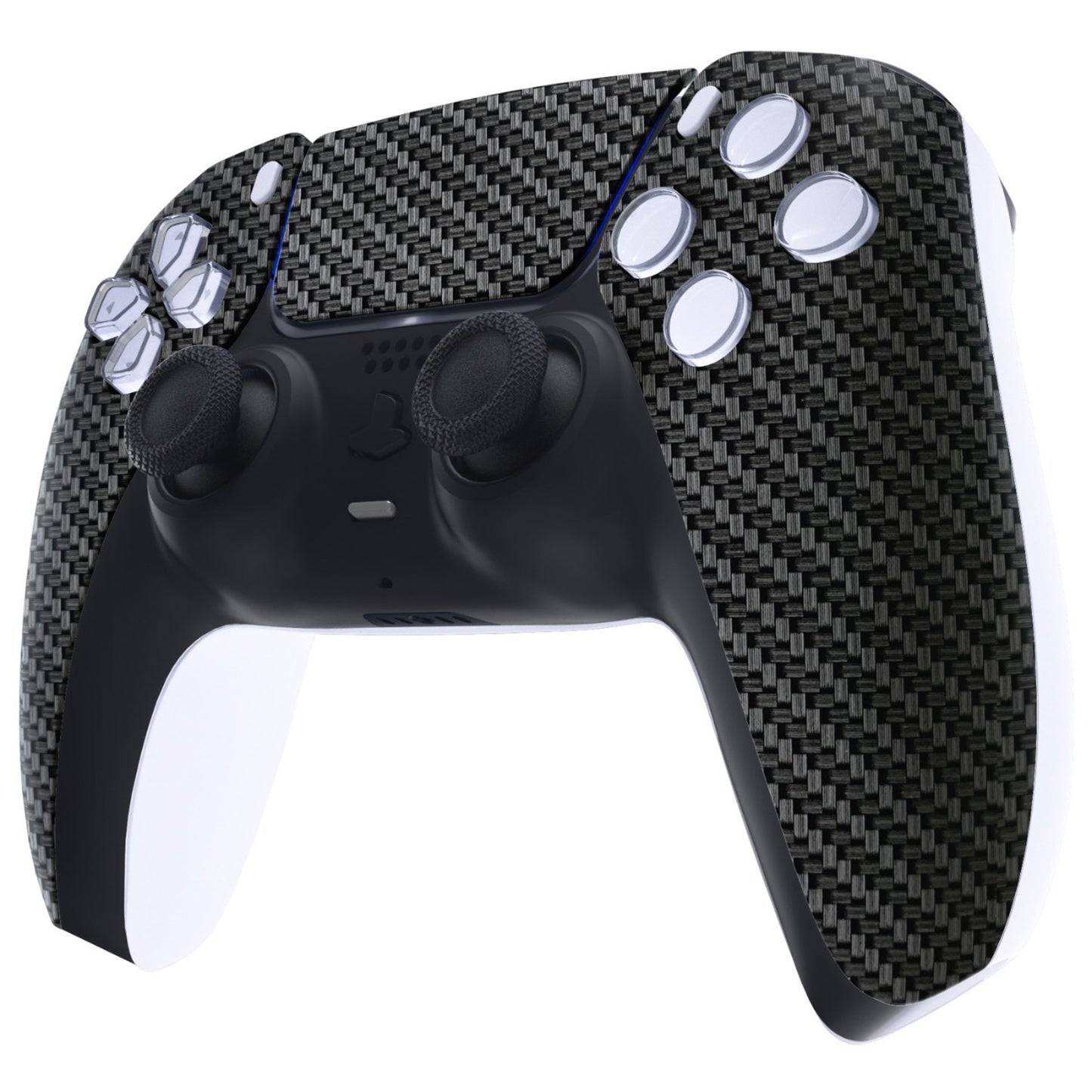 eXtremeRate Replacement Front Housing Shell with Touchpad Compatible with PS5 Controller BDM-010/020/030/040/050/060 - Black Silver Carbon Fiber