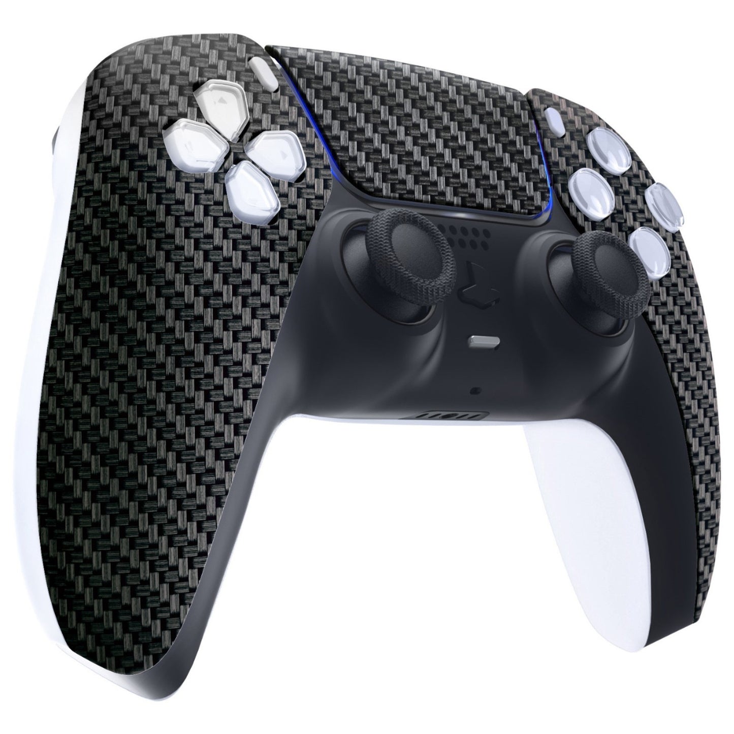 eXtremeRate Replacement Front Housing Shell with Touchpad Compatible with PS5 Controller BDM-010/020/030/040/050/060 - Black Silver Carbon Fiber