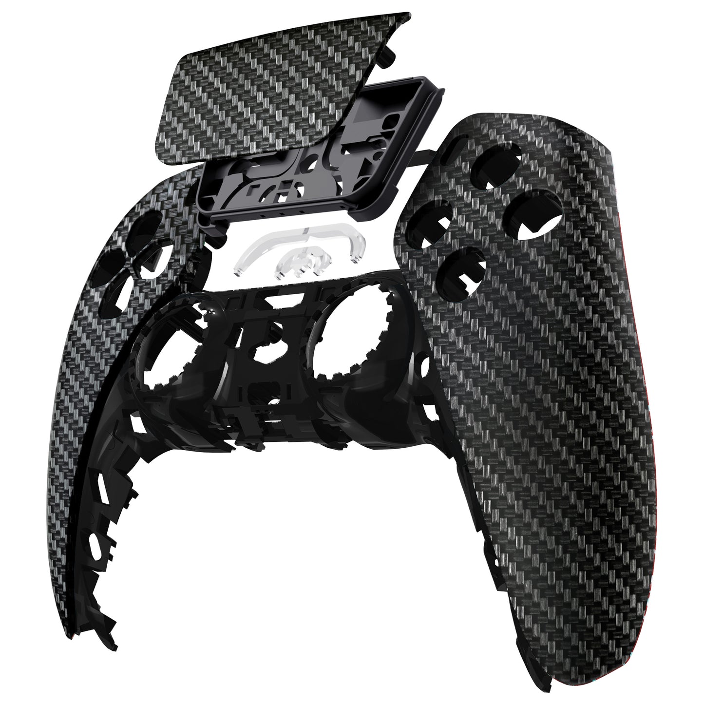 eXtremeRate Replacement Front Housing Shell with Touchpad Compatible with PS5 Controller BDM-010/020/030/040/050/060 - Black Silver Carbon Fiber