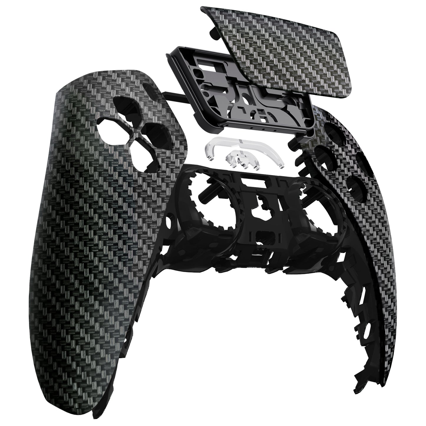 eXtremeRate Replacement Front Housing Shell with Touchpad Compatible with PS5 Controller BDM-010/020/030/040/050/060 - Black Silver Carbon Fiber