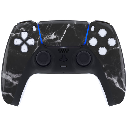 eXtremeRate Replacement Front Housing Shell with Touchpad Compatible with PS5 Controller BDM-010/020/030/040/050 - Black White Marble Effect