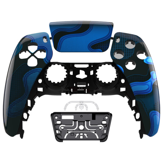 eXtremeRate Replacement Front Housing Shell with Touchpad Compatible with PS5 Controller BDM-010/020/030/040/050 - Blue Black Camouflage
