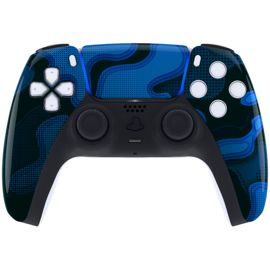 eXtremeRate Replacement Front Housing Shell with Touchpad Compatible with PS5 Controller BDM-010/020/030/040/050 - Blue Black Camouflage