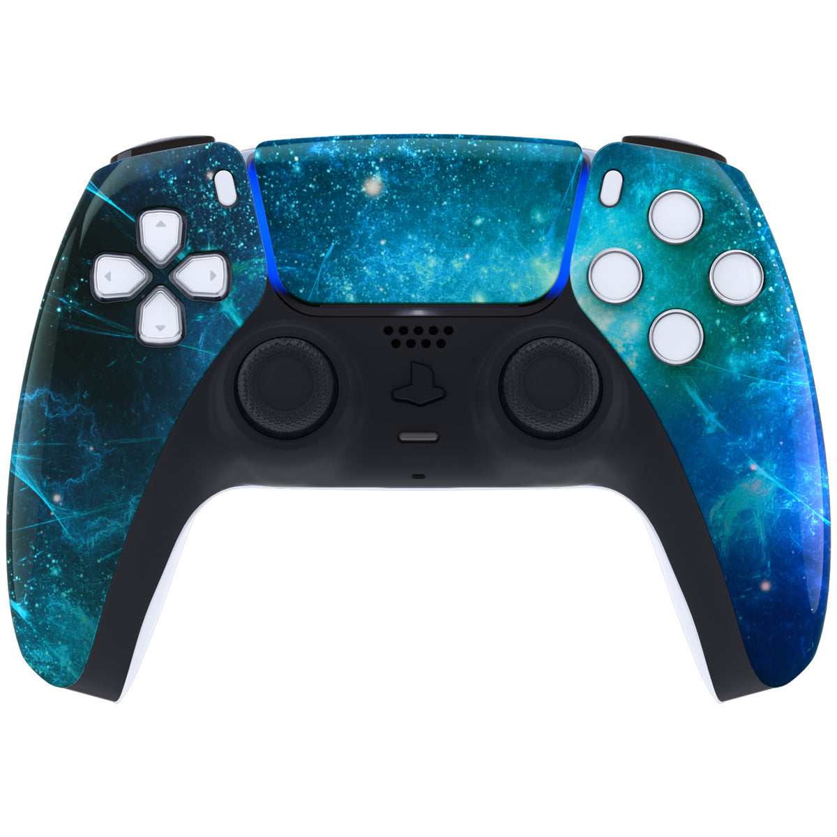 eXtremeRate Replacement Front Housing Shell with Touchpad Compatible with PS5 Controller BDM-010/020/030/040/050/060 - Blue Nebula