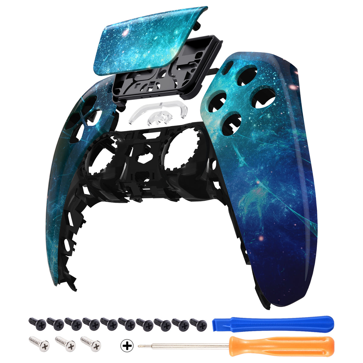 eXtremeRate Replacement Front Housing Shell with Touchpad Compatible with PS5 Controller BDM-010/020/030/040/050/060 - Blue Nebula