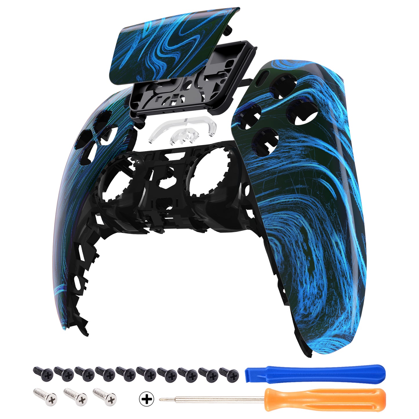 eXtremeRate Replacement Front Housing Shell with Touchpad Compatible with PS5 Controller BDM-010/020/030/040/050 - Blue Swirl