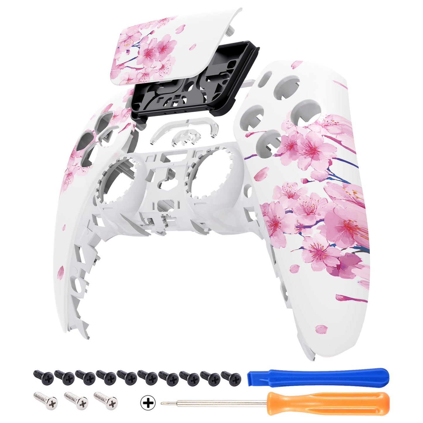 eXtremeRate Replacement Front Housing Shell with Touchpad Compatible with PS5 Controller BDM-010/020/030/040/050/060 - Cherry Blossom Whisper