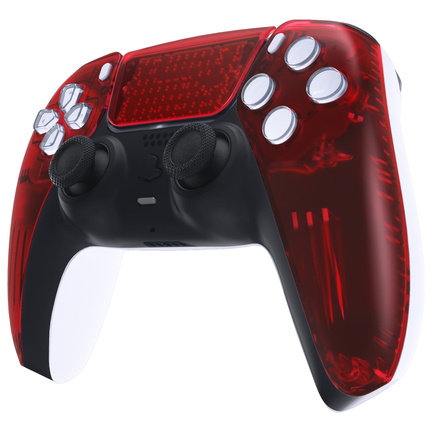 eXtremeRate Replacement Front Housing Shell with Touchpad Compatible with PS5 Controller BDM-010/020/030/040/050 - Clear Red