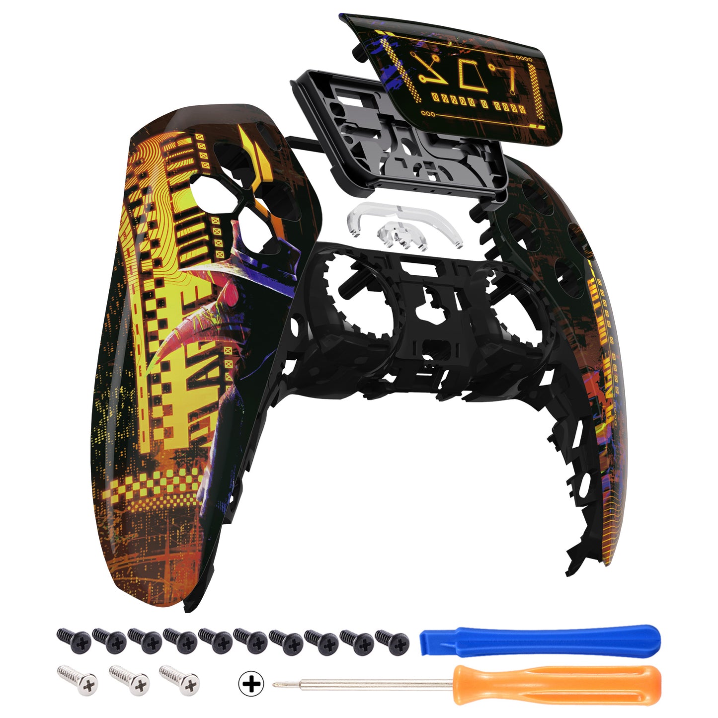 eXtremeRate Replacement Front Housing Shell with Touchpad Compatible with PS5 Controller BDM-010/020/030/040/050 - Cyber Plague