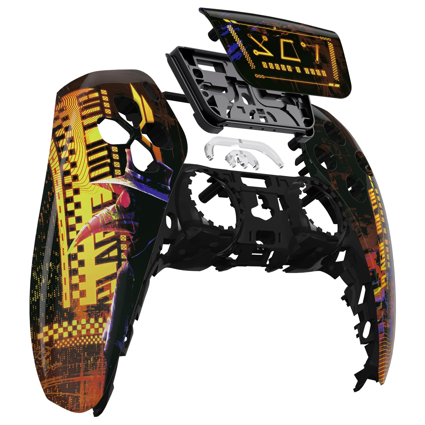 eXtremeRate Replacement Front Housing Shell with Touchpad Compatible with PS5 Controller BDM-010/020/030/040/050 - Cyber Plague