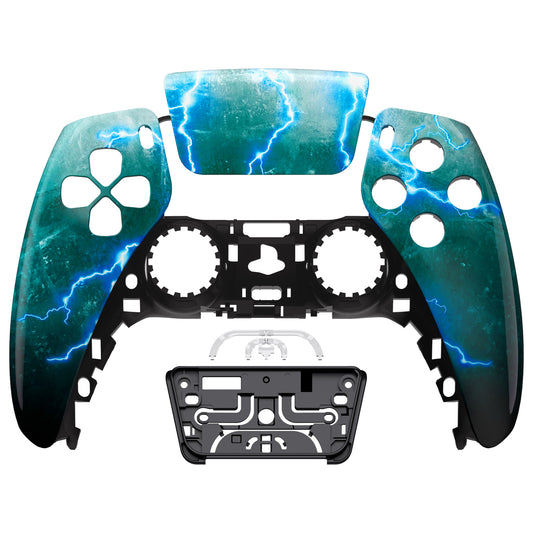 eXtremeRate Replacement Front Housing Shell with Touchpad Compatible with PS5 Controller BDM-010/020/030/040/050 - Green Storm Thunder
