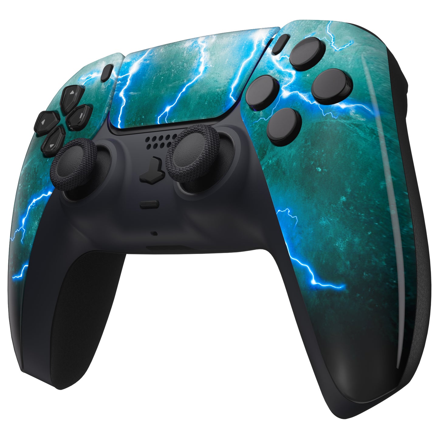 eXtremeRate Replacement Front Housing Shell with Touchpad Compatible with PS5 Controller BDM-010/020/030/040/050 - Green Storm Thunder