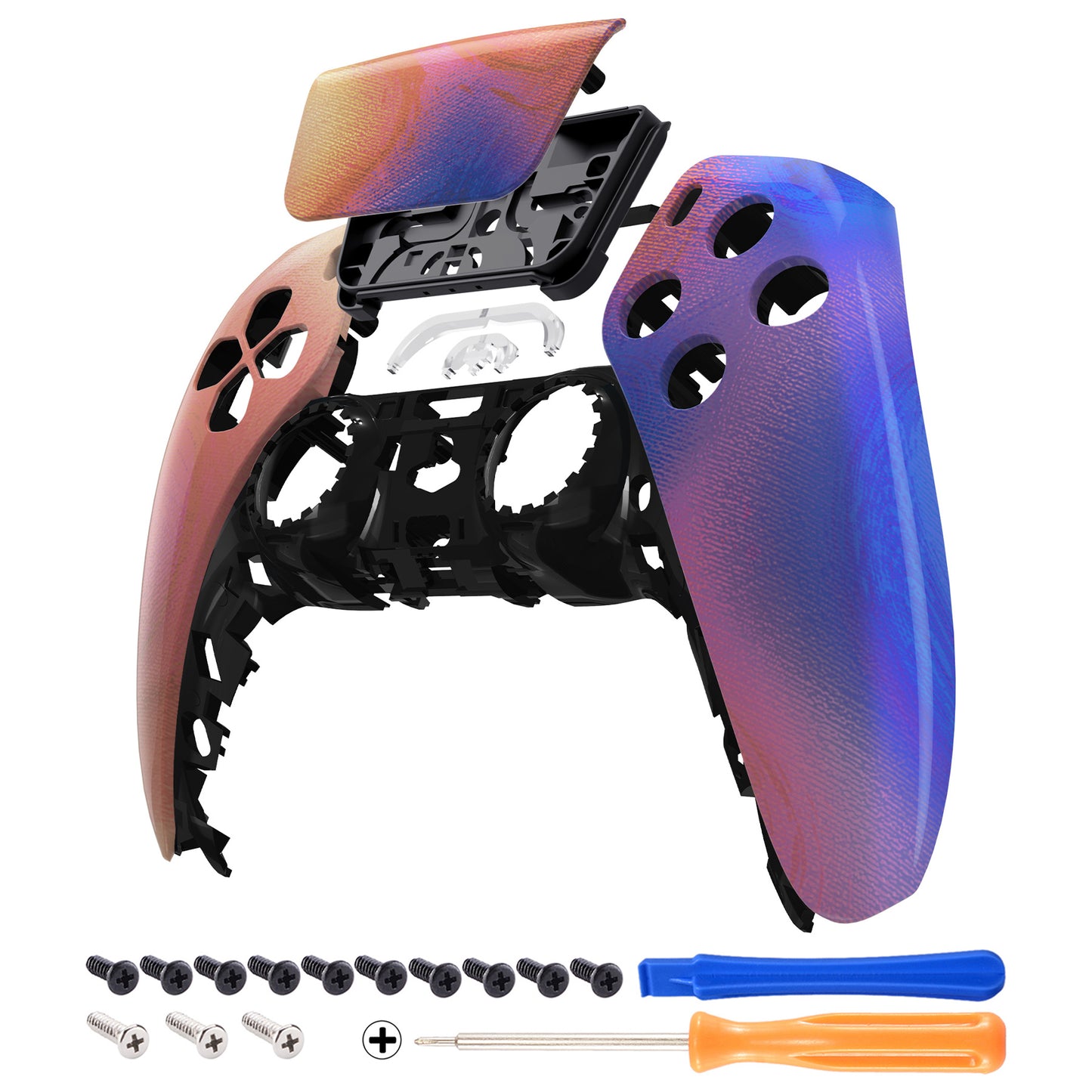 eXtremeRate Replacement Front Housing Shell with Touchpad Compatible with PS5 Controller BDM-010/020/030/040/050 - Purple Red Swirl