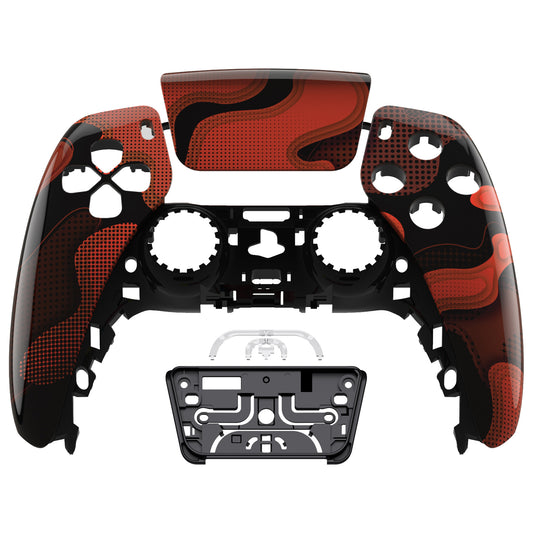 eXtremeRate Replacement Front Housing Shell with Touchpad Compatible with PS5 Controller BDM-010/020/030/040/050 - Red Black Camouflage