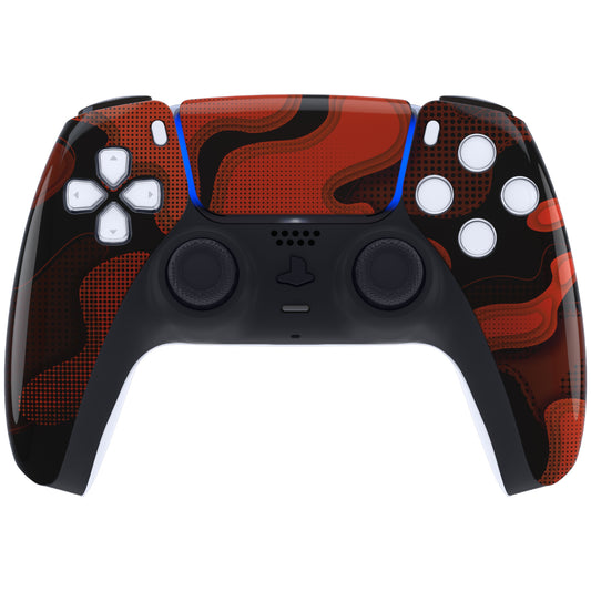 eXtremeRate Replacement Front Housing Shell with Touchpad Compatible with PS5 Controller BDM-010/020/030/040/050 - Red Black Camouflage