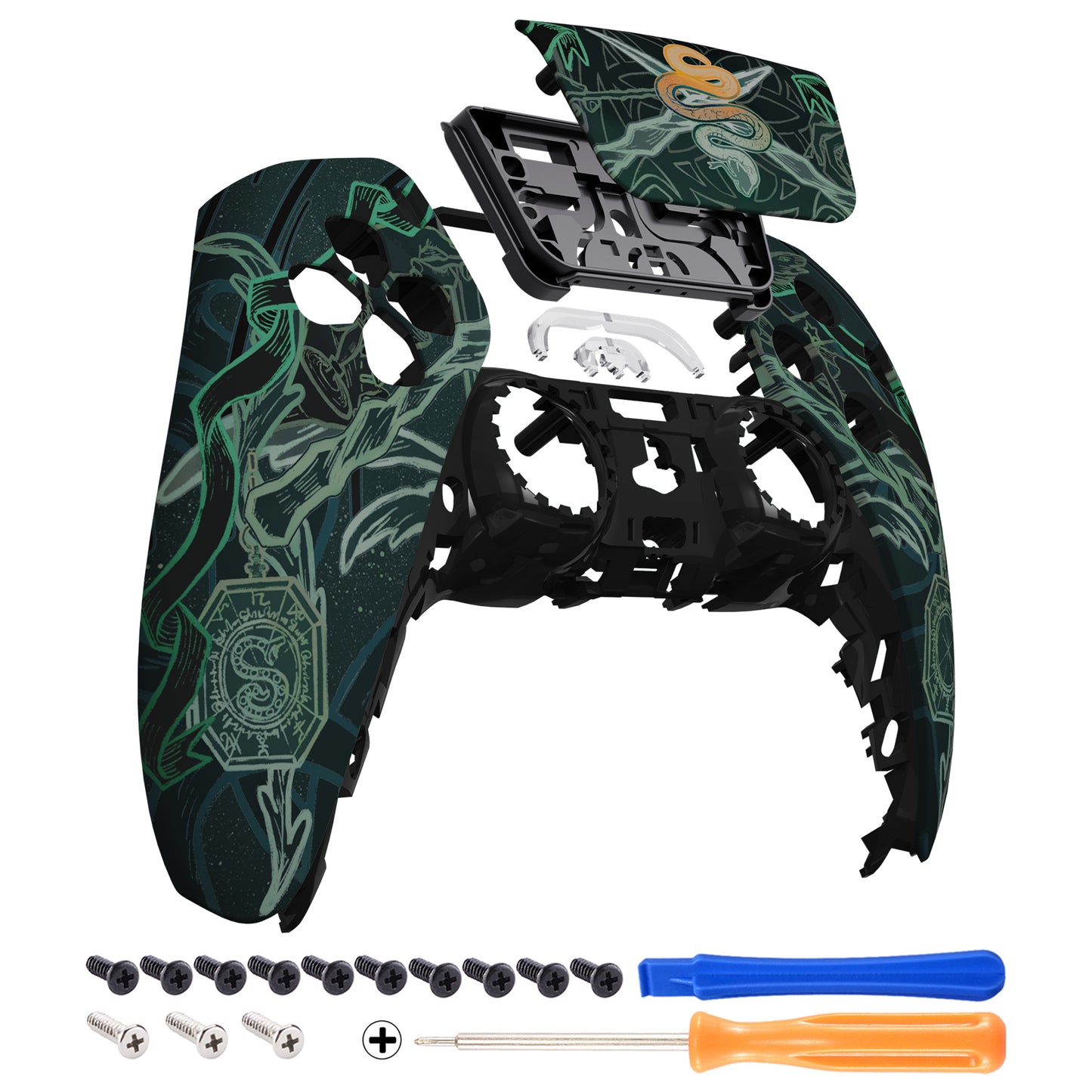 eXtremeRate Replacement Front Housing Shell with Touchpad Compatible with PS5 Controller BDM-010/020/030/040/050 - Serpent Totem
