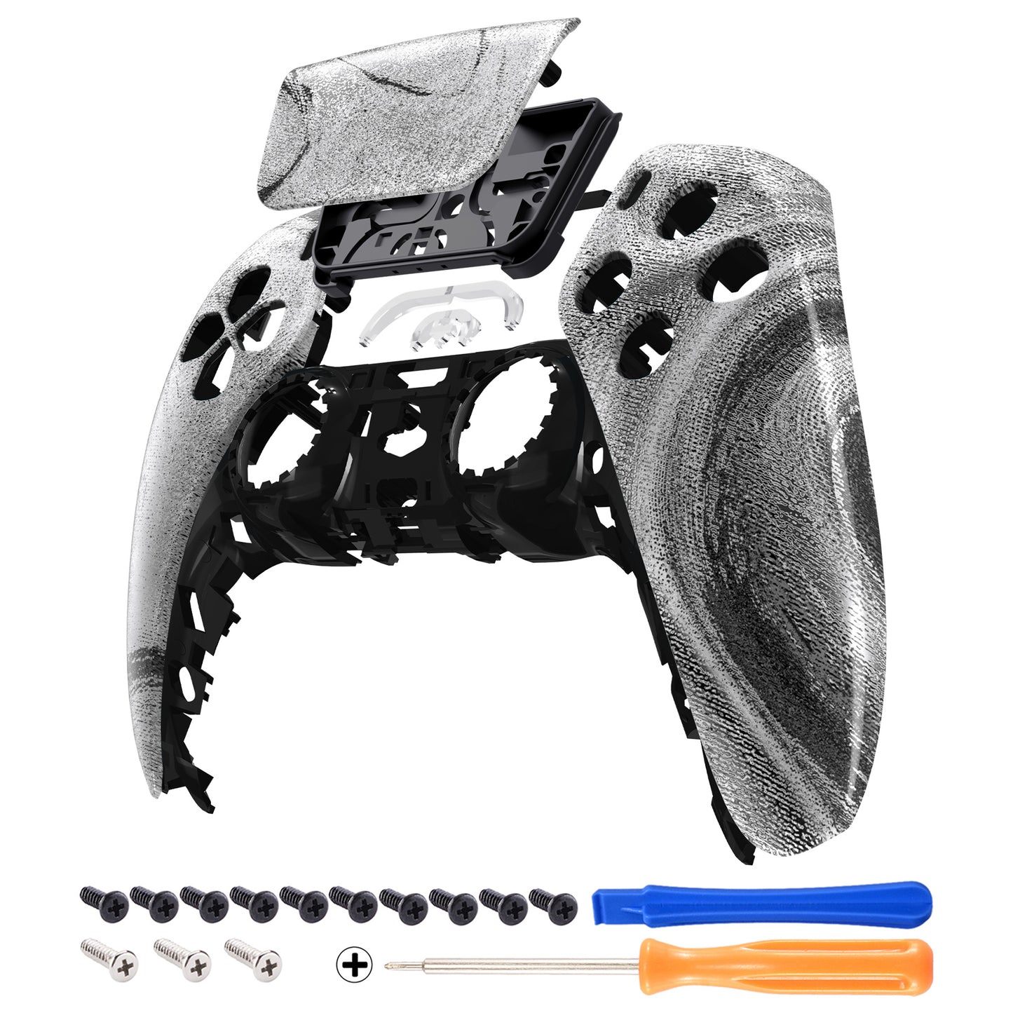 eXtremeRate Replacement Front Housing Shell with Touchpad Compatible with PS5 Controller BDM-010/020/030/040/050 - Silver Wave