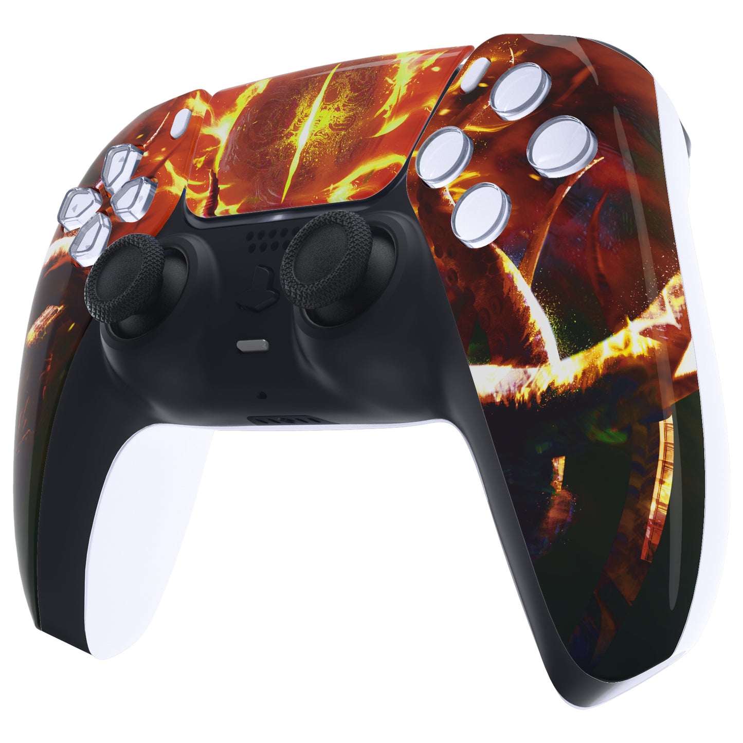 eXtremeRate Replacement Front Housing Shell with Touchpad Compatible with PS5 Controller BDM-010/020/030/040/050 - The Great Flaming Overlord