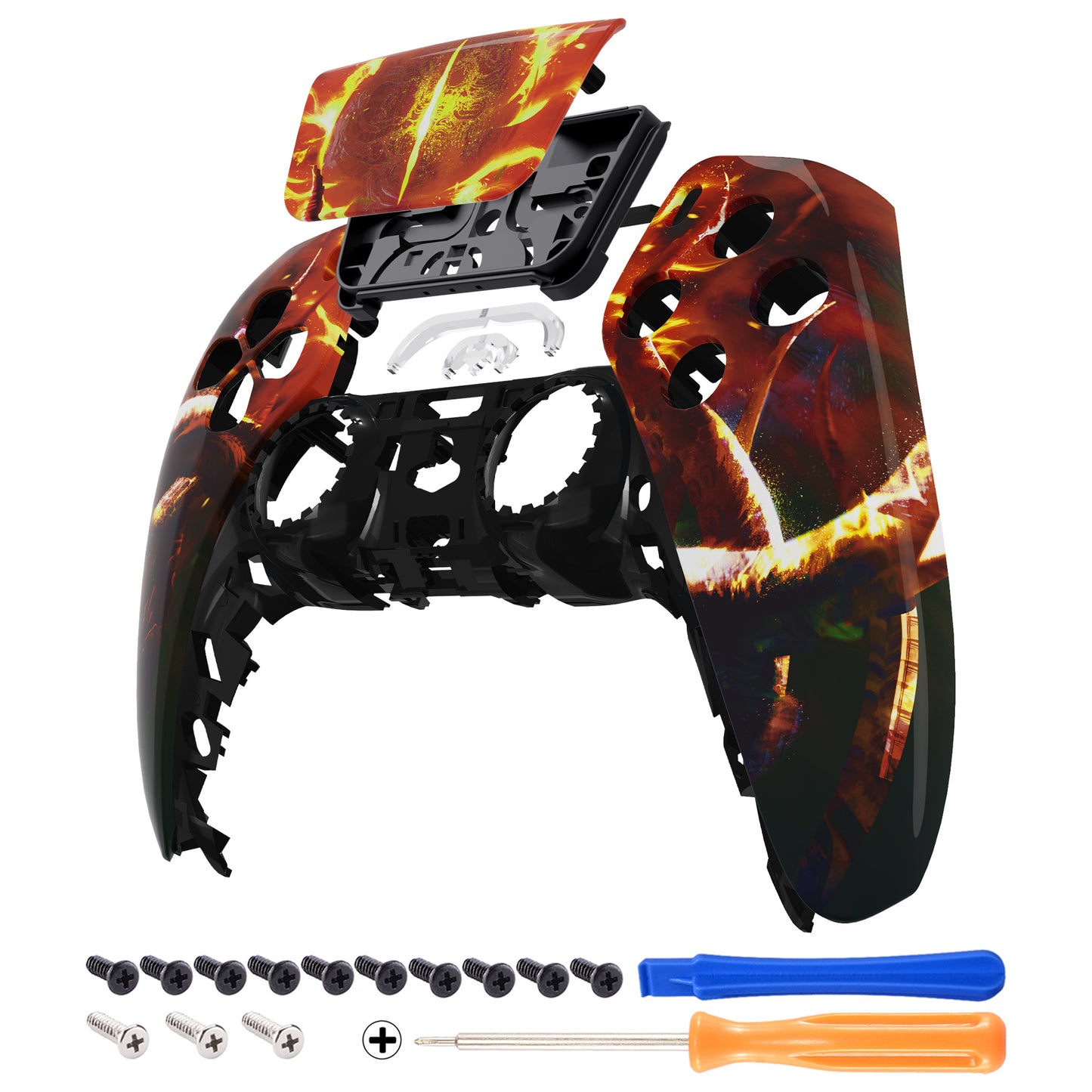eXtremeRate Replacement Front Housing Shell with Touchpad Compatible with PS5 Controller BDM-010/020/030/040/050 - The Great Flaming Overlord