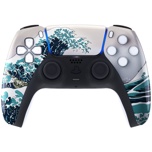 eXtremeRate Replacement Front Housing Shell with Touchpad Compatible with PS5 Controller BDM-010/020/030/040/050 - The Great Wave