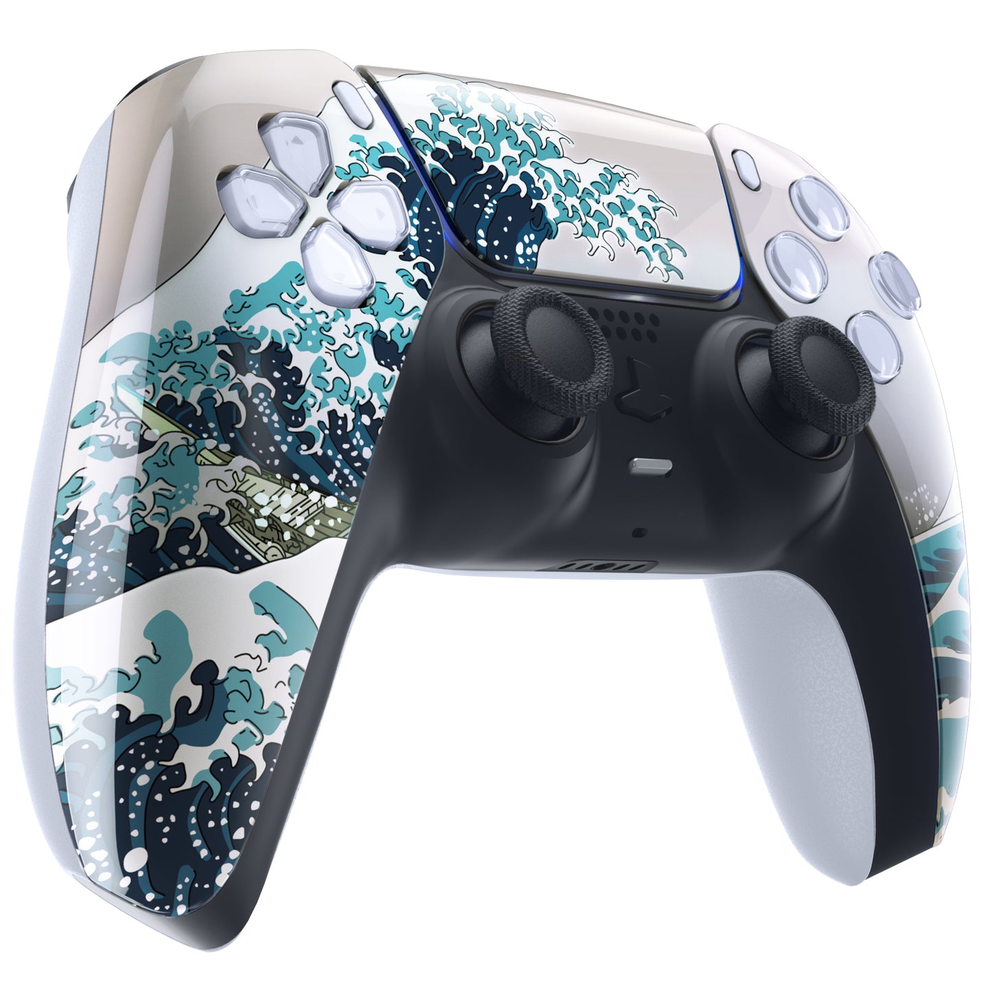 eXtremeRate Replacement Front Housing Shell with Touchpad Compatible with PS5 Controller BDM-010/020/030/040/050 - The Great Wave