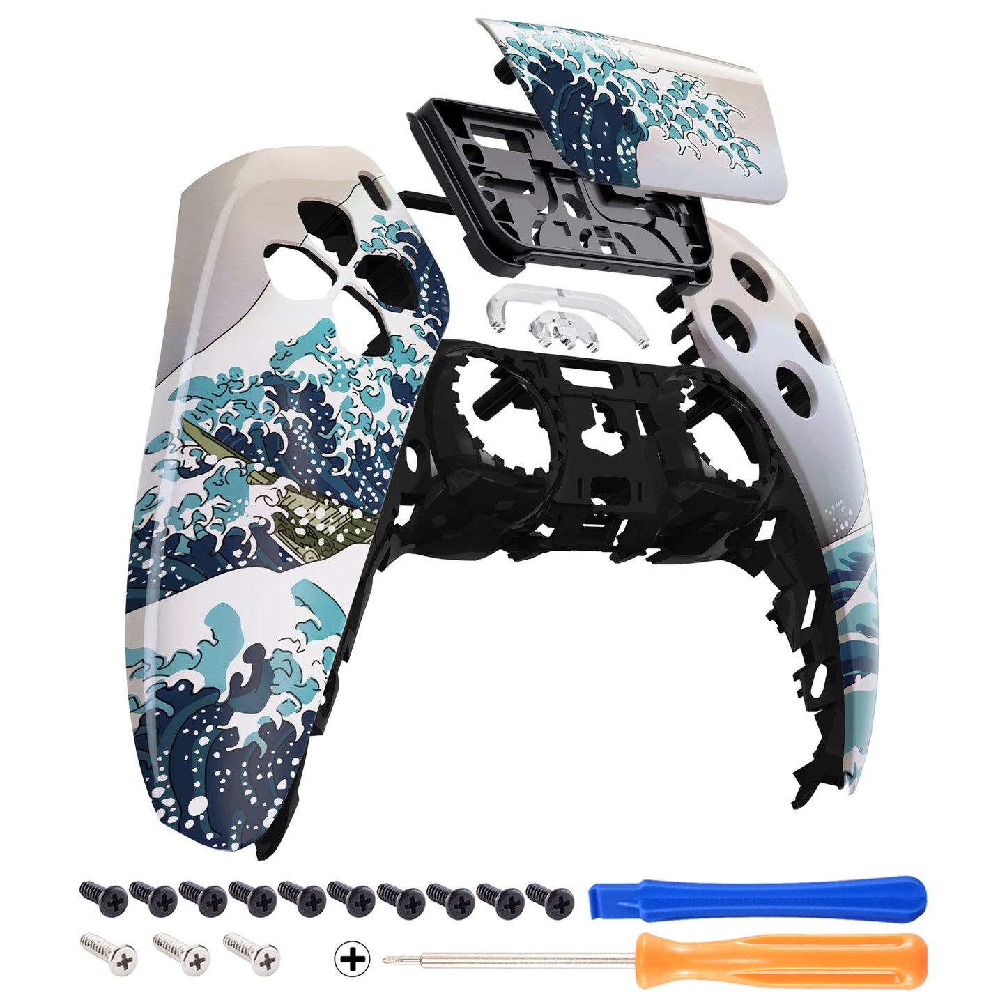 eXtremeRate Replacement Front Housing Shell with Touchpad Compatible with PS5 Controller BDM-010/020/030/040/050 - The Great Wave