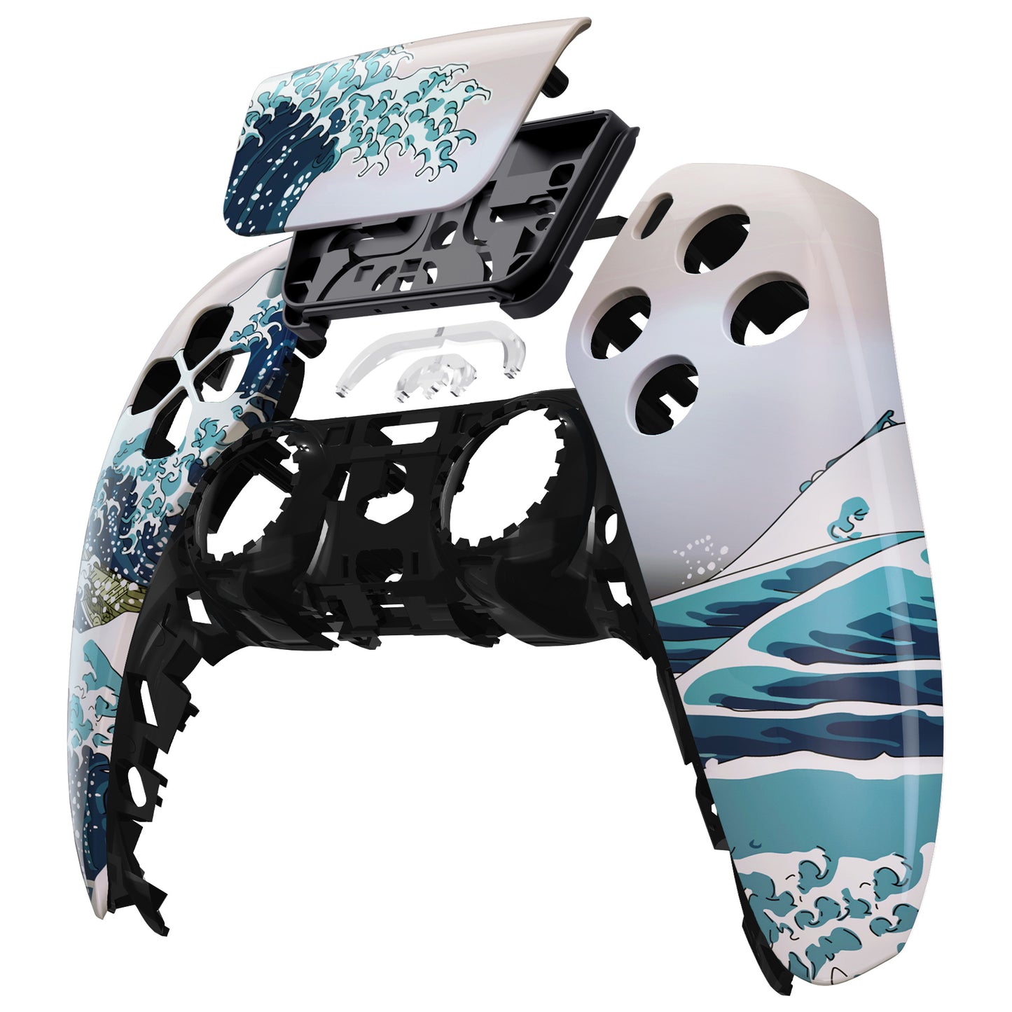 eXtremeRate Replacement Front Housing Shell with Touchpad Compatible with PS5 Controller BDM-010/020/030/040/050 - The Great Wave