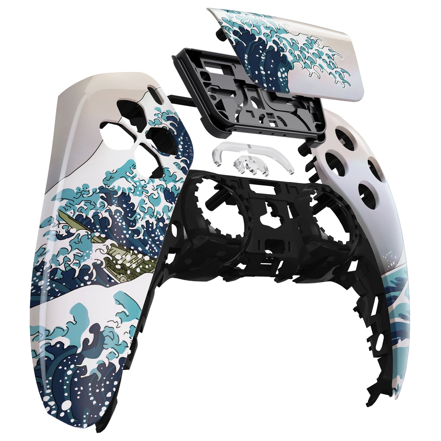 eXtremeRate Replacement Front Housing Shell with Touchpad Compatible with PS5 Controller BDM-010/020/030/040/050 - The Great Wave