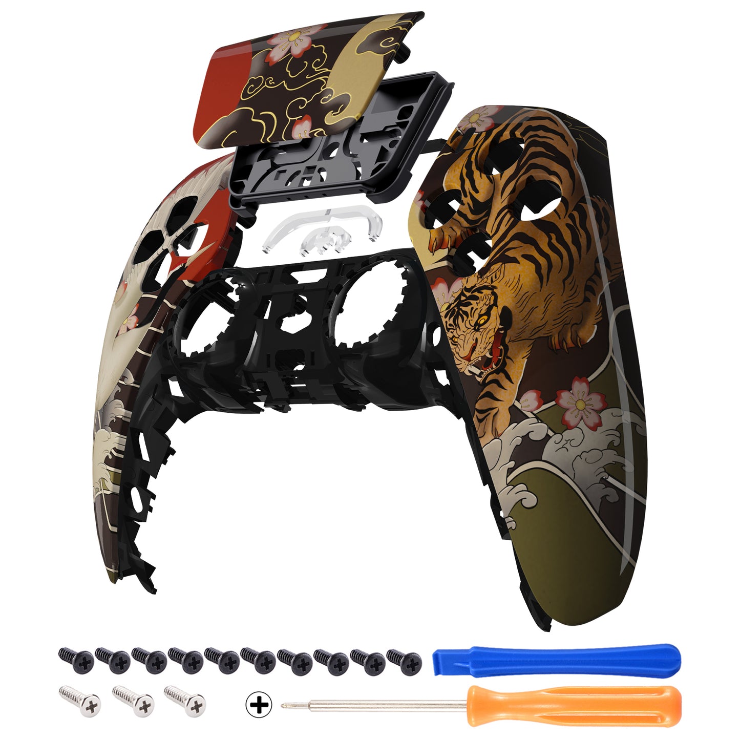 eXtremeRate Replacement Front Housing Shell with Touchpad Compatible with PS5 Controller BDM-010/020/030/040/050 - Tiger & Crane