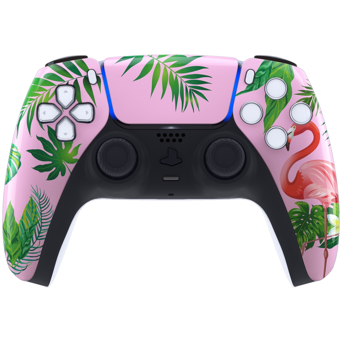 eXtremeRate Replacement Front Housing Shell with Touchpad Compatible with PS5 Controller BDM-010/020/030/040/050 - Tropical Flamingo