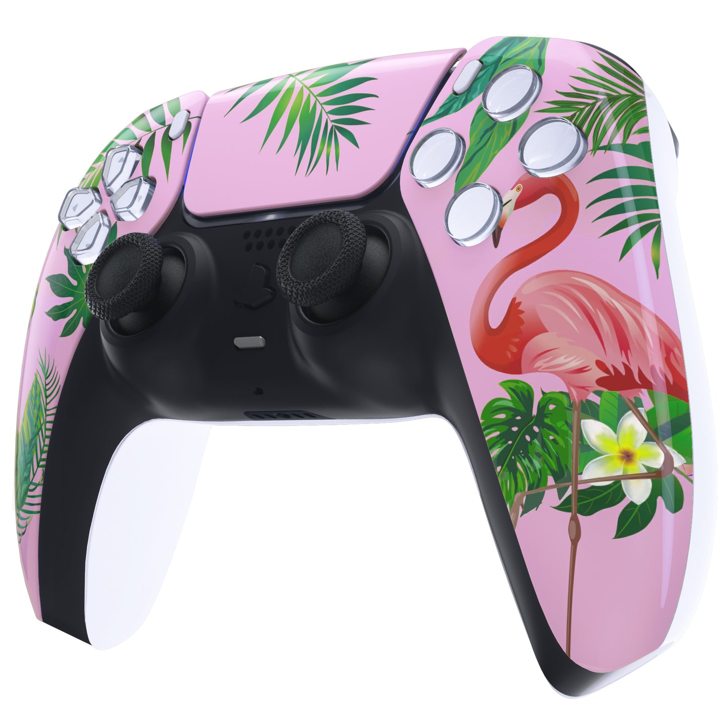 eXtremeRate Replacement Front Housing Shell with Touchpad Compatible with PS5 Controller BDM-010/020/030/040/050 - Tropical Flamingo
