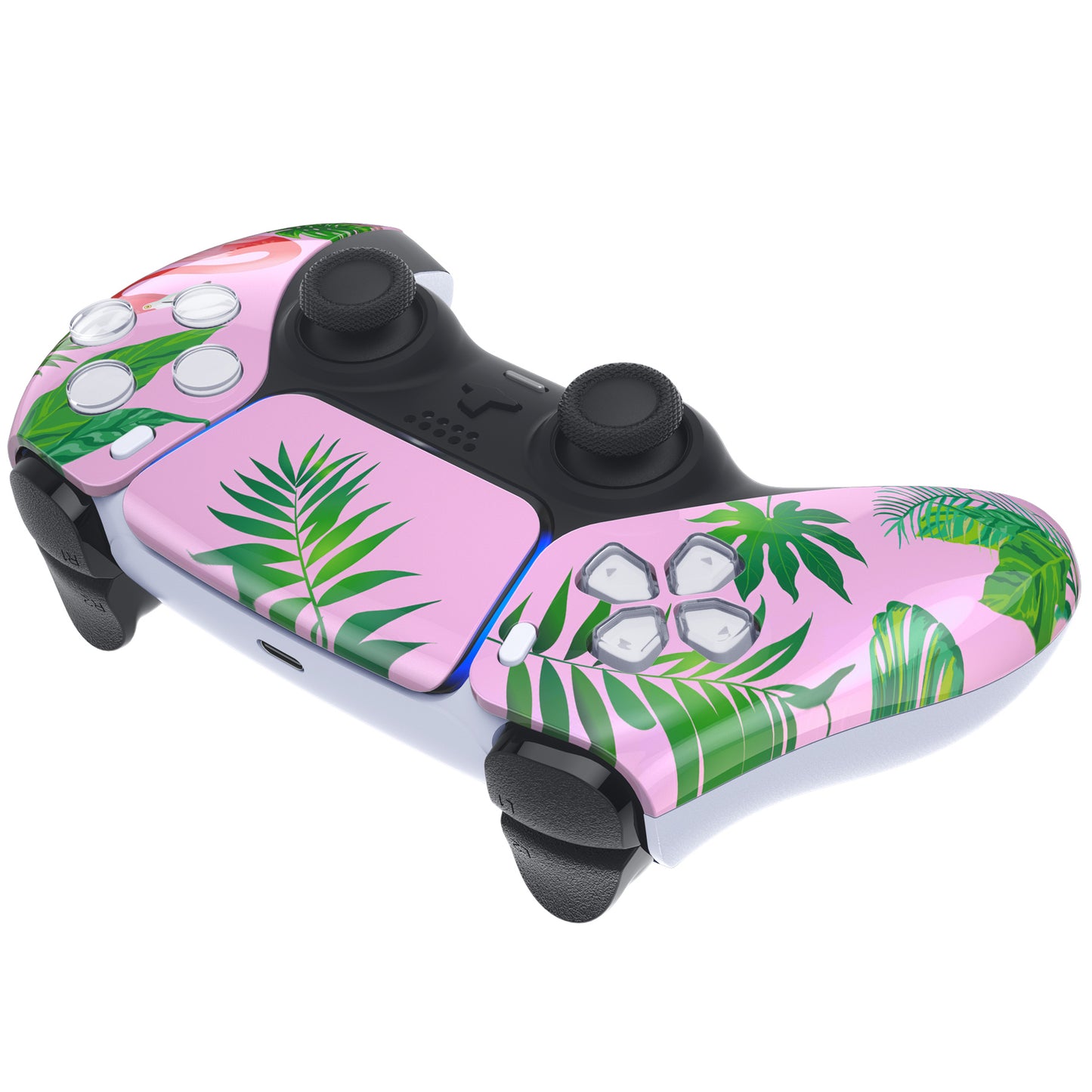 eXtremeRate Replacement Front Housing Shell with Touchpad Compatible with PS5 Controller BDM-010/020/030/040/050 - Tropical Flamingo