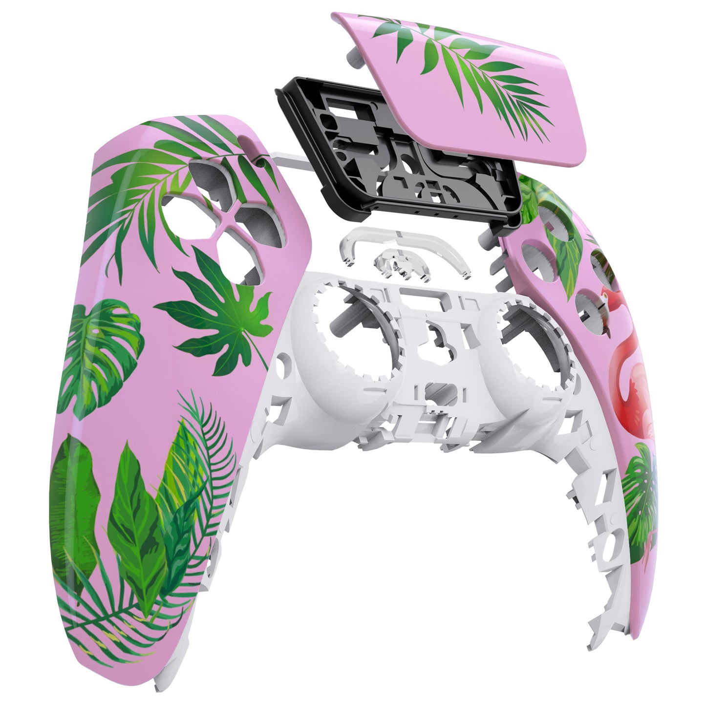 eXtremeRate Replacement Front Housing Shell with Touchpad Compatible with PS5 Controller BDM-010/020/030/040/050 - Tropical Flamingo