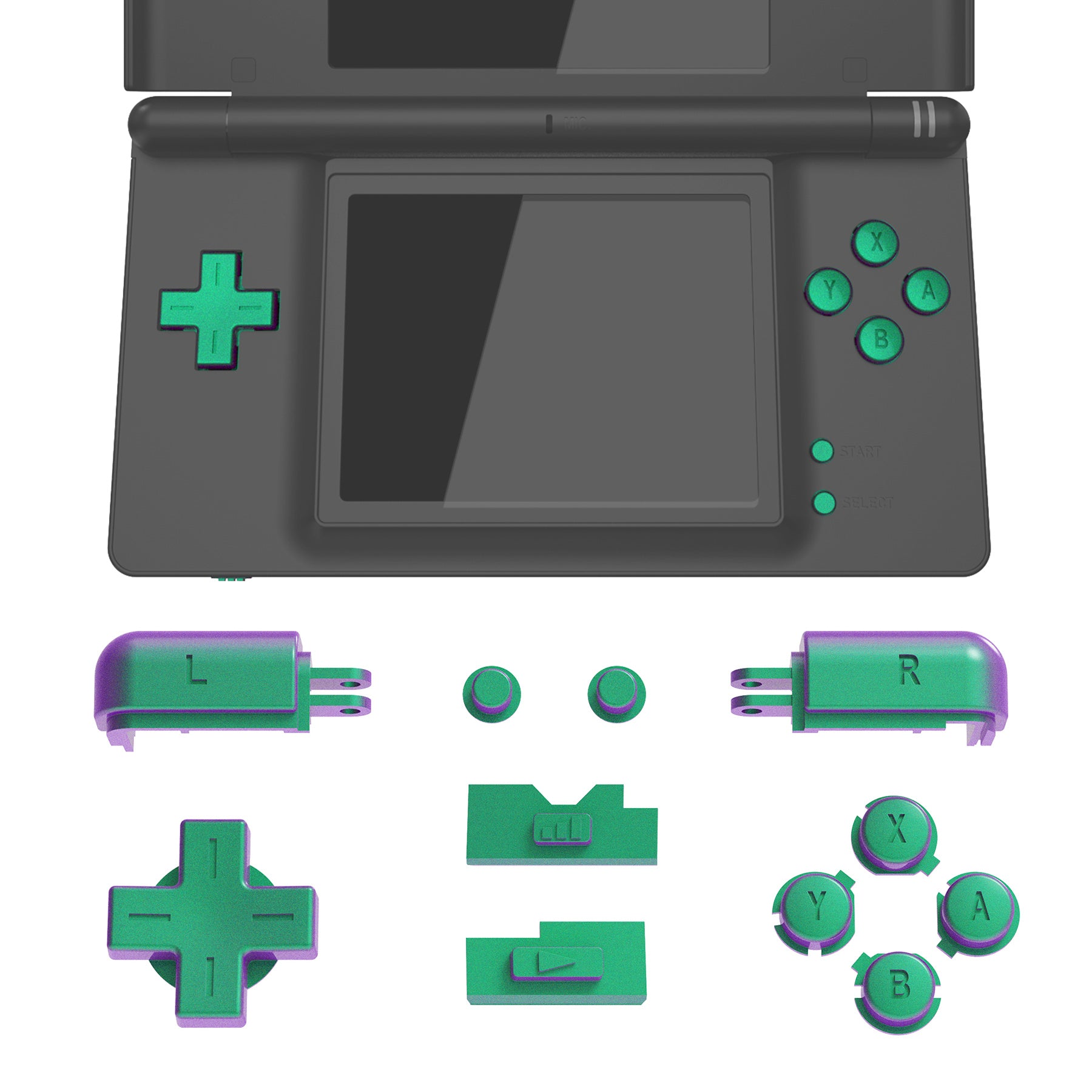 eXtremeRate Chameleon Green Purple Replacement Full Set Buttons