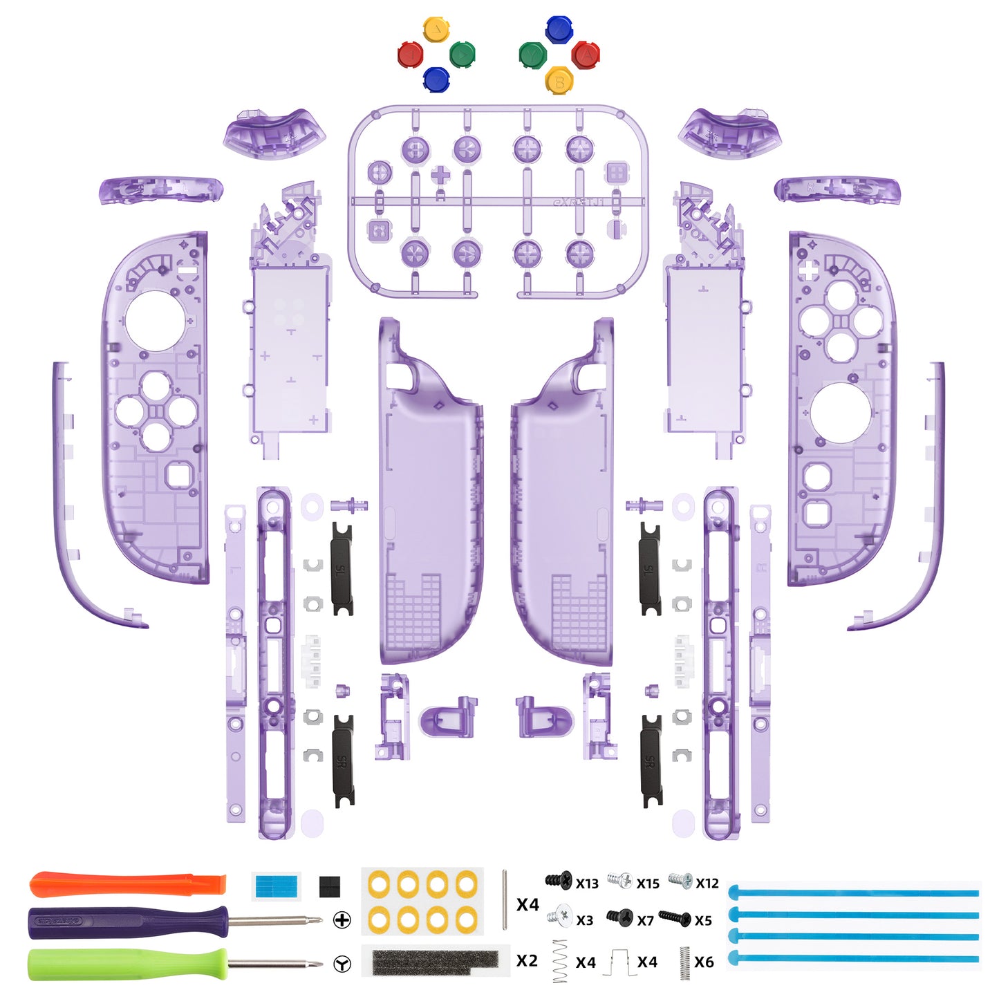 eXtremeRate DIY Replacement Full Set Shell Case with Buttons for Joycon 2 of Nintendo Switch 2 - Deluxe Version - Clear Atomic Purple