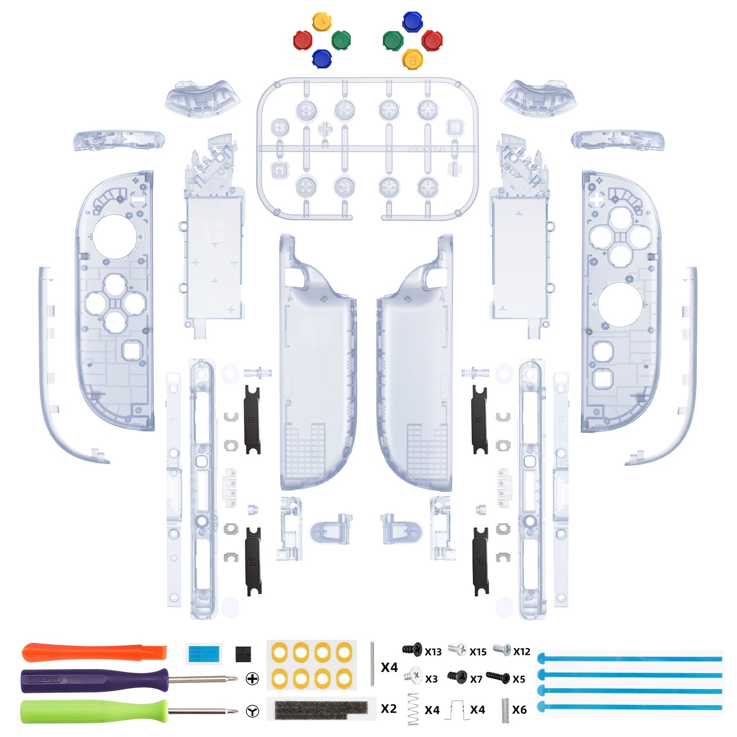eXtremeRate DIY Replacement Full Set Shell Case with Buttons for Joycon 2 of Nintendo Switch 2 - Deluxe Version - Clear Glacier Blue