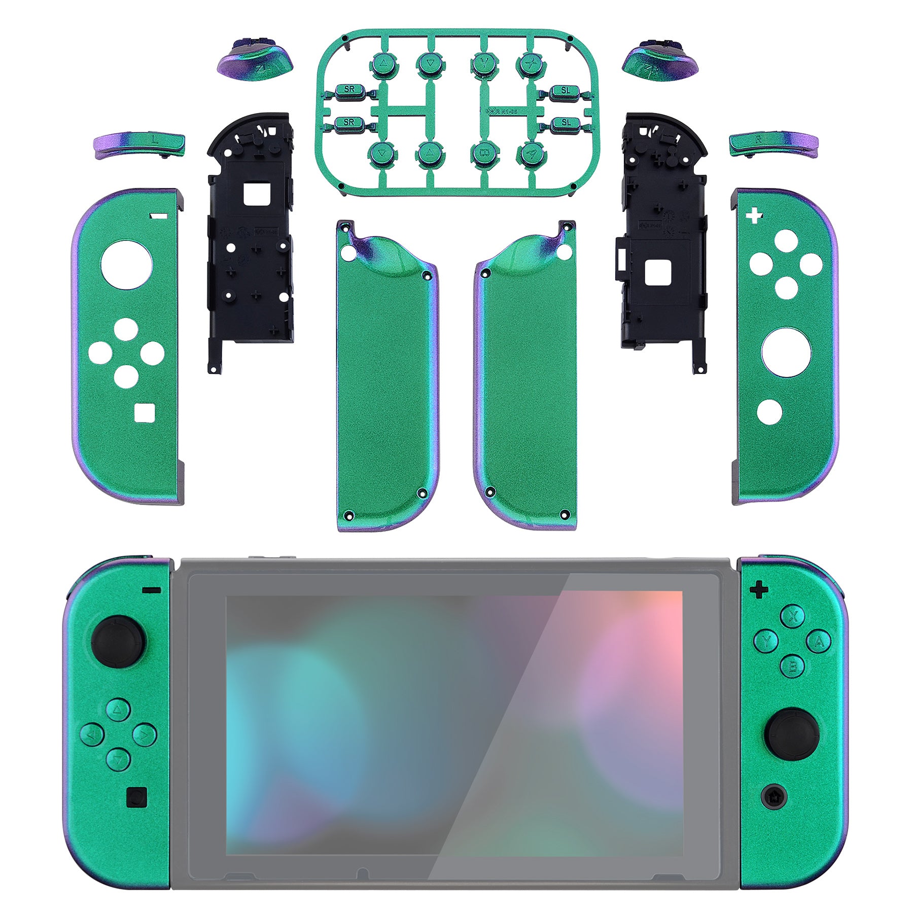 eXtremeRate Chameleon Green Purple for Joycon Handheld Controller