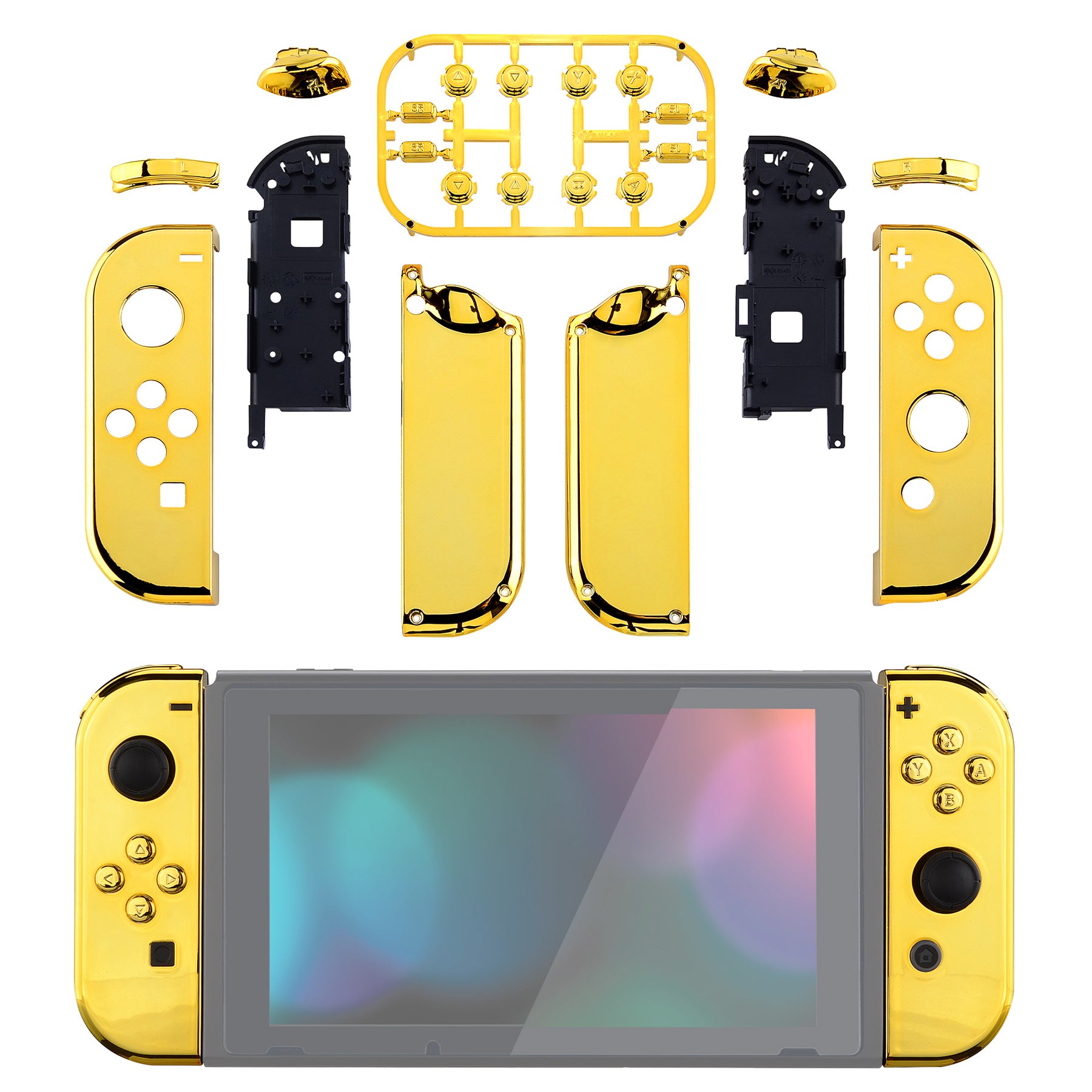 eXtremeRate Chrome Gold for Joycon Handheld Controller Housing