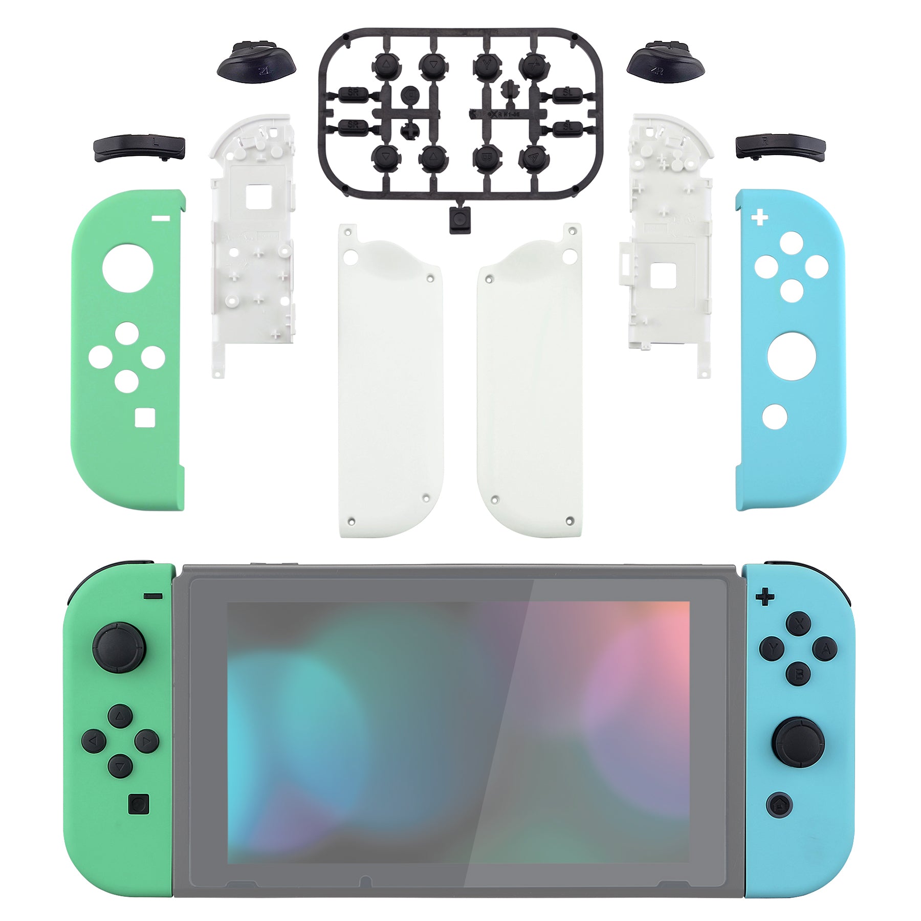 eXtremeRate Replacement Full Set Shell Case with Buttons for Joycon of NS Switch Mint Green Heaven Blue