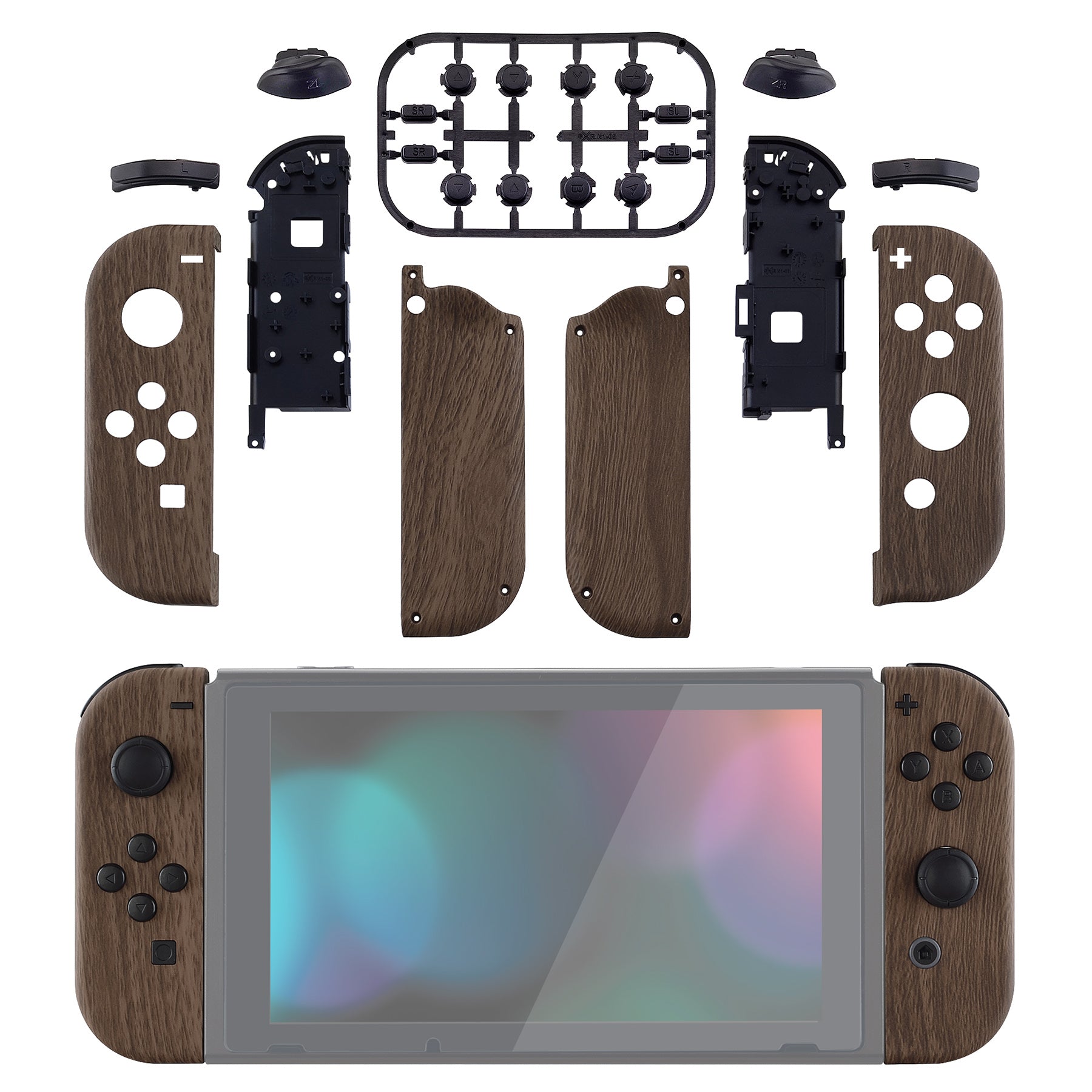 eXtremeRate Soft Touch Grip Wood Grain for Joycon Handheld